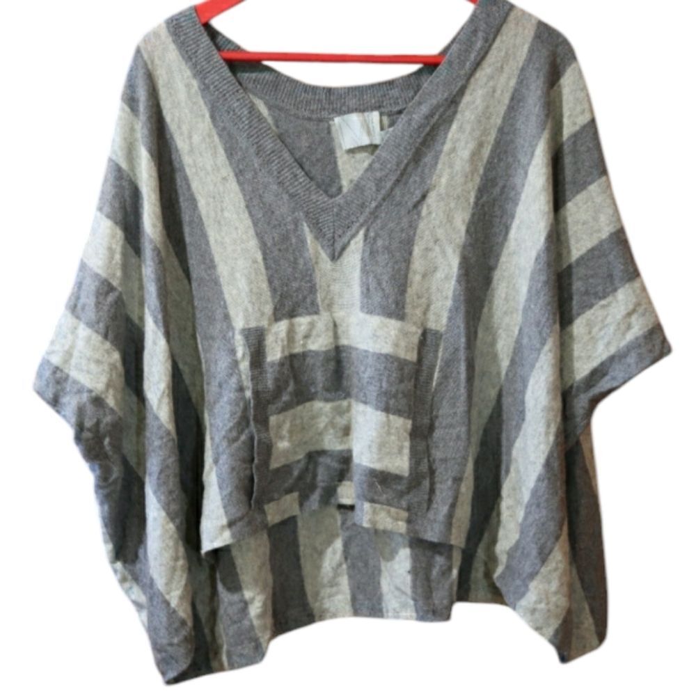 Michael Stars Wool Cashmere Striped Poncho Sweater OS Y2K Preppy Chic Cozy